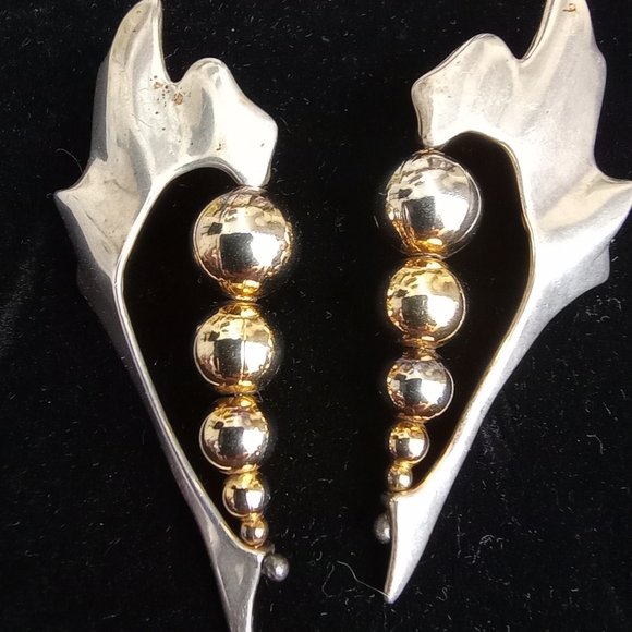 Vintage Artisan VB signed Modernist Freeform Silver Earrings Post style - Picture 6 of 7